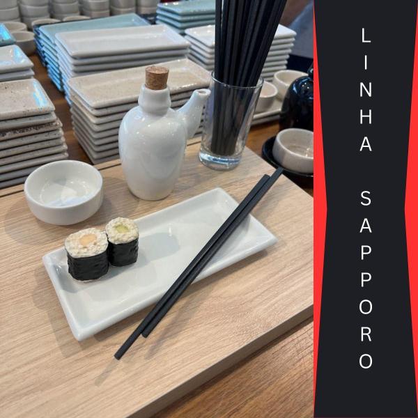 Imagem de Kit 8 Prato e 8 Molheira 60ml Sushi Nozoki Porcelana Branca