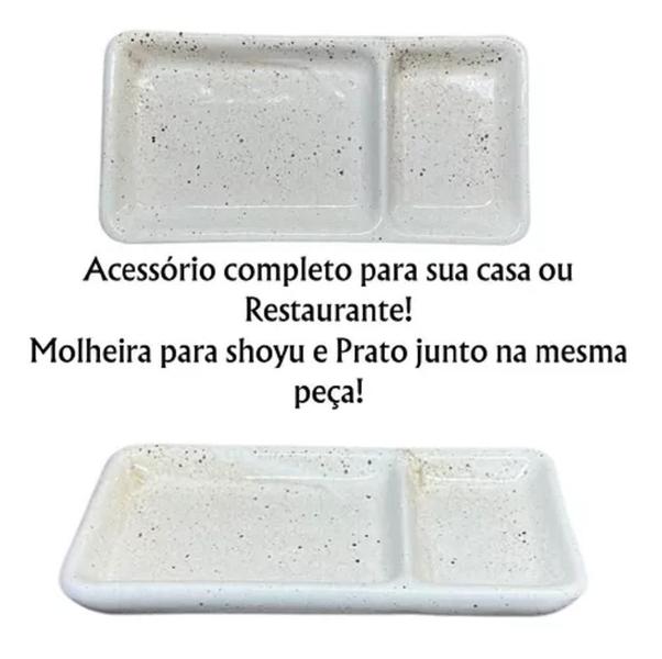 Imagem de Kit 8 Prato individual Sapporo com Divisória de shoyu Creme Porcelana Resistente