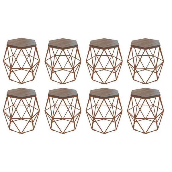 Imagem de Kit 8 Puff Banqueta Luna Decorativo Sala Quarto Ferro Bronze Assento MDF Caramelo - Ahazzo Móveis