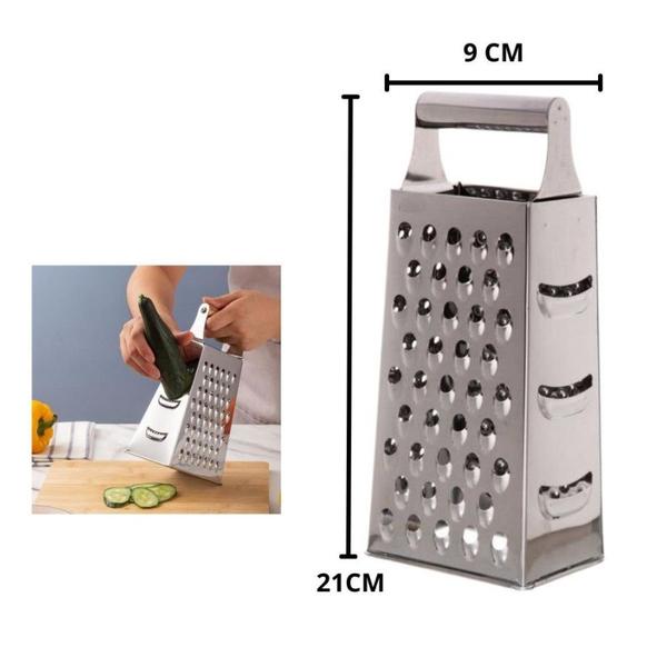 Kit 8 Ralador de Legumes e Queijo Fatiador Aço Inox Quatro Faces Multiuso Cortador Original para Cozinha - clink Imagem de Kit 8 Ralador de Legumes e Queijo Fatiador Aço Inox Quatro Faces Multiuso Cortador Original para Cozinha