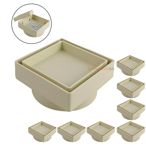 Kit 8 Ralo Oculto Invisível Quadrado 10x10cm Plástico Com Tela Para Banheiro - AMZ Imagem de Kit 8 Ralo Oculto Invisível Quadrado 10x10cm Plástico Com Tela Para Banheiro - AMZ