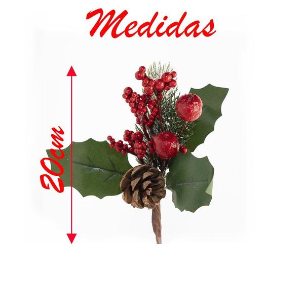 Imagem de Kit 8 Ramo Artificial Frutas Vermelhas Decoração Natal 20cm