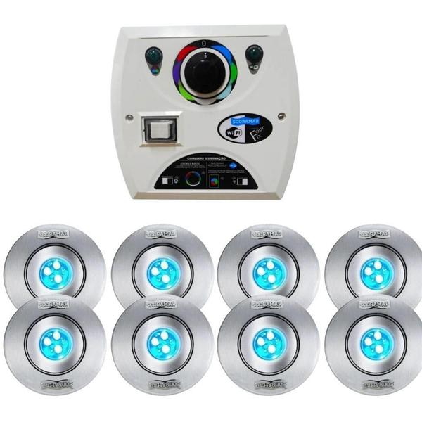 Imagem de Kit 8 Refletor Hiper Led Rgb 9W Com Comando Four Fix Wi-Fi