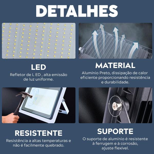 Imagem de Kit 8 Refletor Led Holofote 800w Ip66 Luz Fria Alta Potência Forte Alta Potencia Iluminação Quintal Chácara Bivolt 110/220V