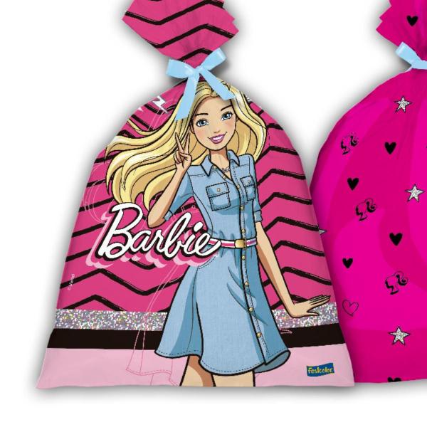 Imagem de kit 8 Sacolas plástica Barbie aniversário festa festcolor NF