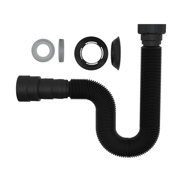 Imagem de Kit 8 Sifão Universal Sanfonado Tubo Extensivo 70cm Preto Blukit