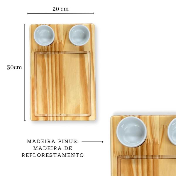 Imagem de Kit 8 Tábuas de Madeira 30x20 Para Churrasco Porção e Fritas Com Ramekins