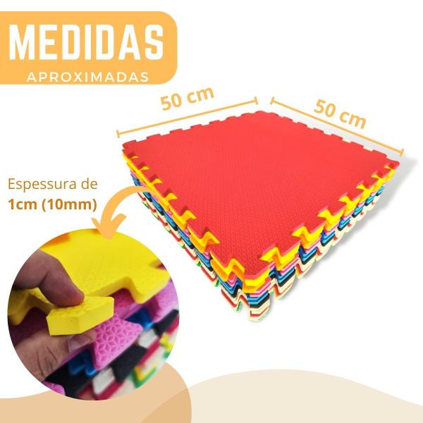 Imagem de Kit 8 tapete de eva 50x50 - 10mm cores variadas para criança bebe infantil tapete emborrachado anti impacto brinquedoteca brinquedo kids 