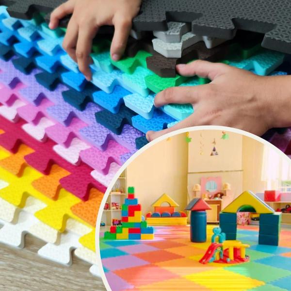 Imagem de KIT 8 TAPETE DE EVA 50X50 - 10MM DIVERSAS CORES (2m²) + 16 Bordas para Criança Bebe Infantil Atividades Interativo Exercicio Yoga Emborrachado