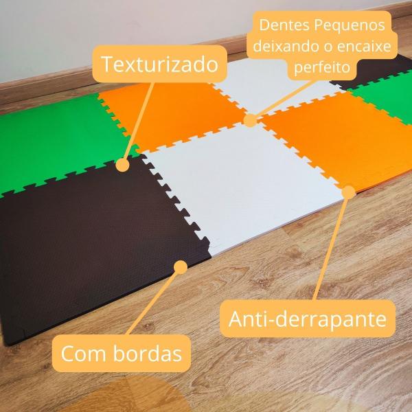 Imagem de Kit 8 Tapete Infantil EVA Estilo Piso Tatame 50x50cm 20mm ( 2m²) Grosso Emborrachado Crianças Bebes Academia Exercícios c/ Encaixe + Bordas Acabamento