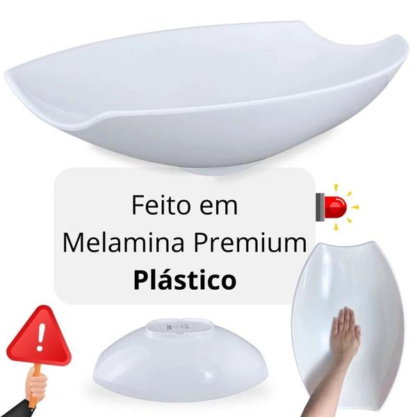 Imagem de Kit 8 Travessas para Buffet Salada 46cm Oval Curva Funda para Restaurante Profissional Melamina Branca  Bestfer 