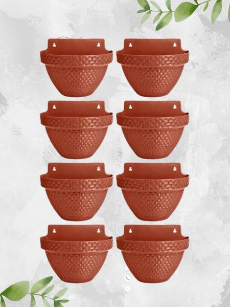 Imagem de Kit 8 vasos de parede meia lua rattan terracota 3 litros