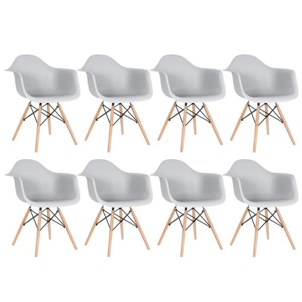 Imagem de KIT - 8 x cadeiras Charles Eames Eiffel DAW com braços - Base de madeira clara -