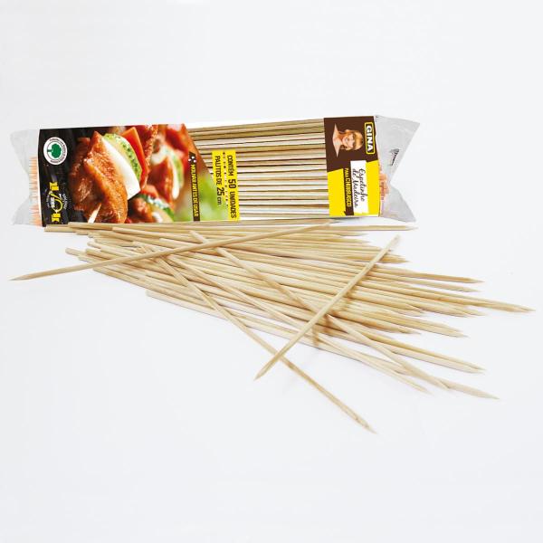 Imagem de Kit 80 Espetos de Madeira Gina 25cm para Churrasco Doce 50un