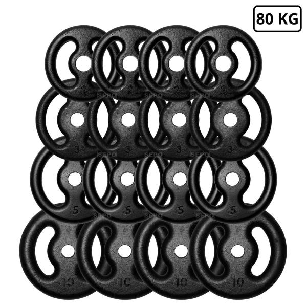 Kit 80Kg Anilhas de Ferro com Barras 40cm e 150cm + Barra W 1,20m - SEPO Imagem de Kit 80Kg Anilhas de Ferro com Barras 40cm e 150cm + Barra W 1,20m