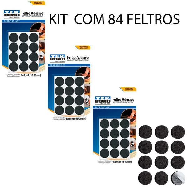 Imagem de Kit 84 Feltro Protetor Adesivo Pé Sofá Cadeira Mesa Tekbond