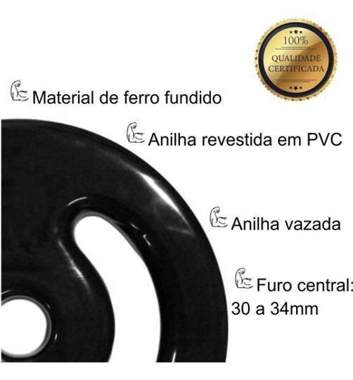 Imagem de Kit 8Kg Anilhas Emborrachada + Par De Halter 40Cm C/Presilha