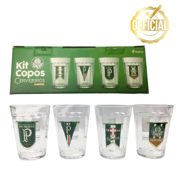 Imagem de Kit 8Un Copo Americano Vidro 190ml Tradicional Bar Cerveja Escudo Time Palmeiras Oficial