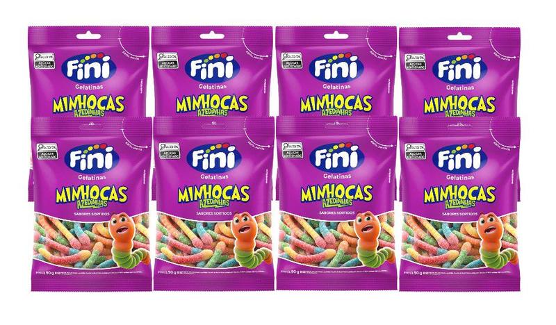 Kit 8x Bala Fini Minhocas Cítricas 90g - Cimed - Sistema Imagem de Kit 8x Bala Fini Minhocas Cítricas 90g - Cimed