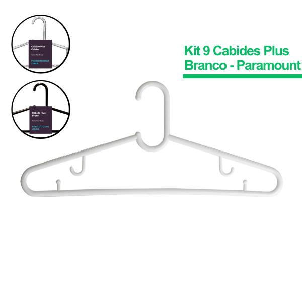 Imagem de Kit 9 Cabides Plus Resistente 46 Cm Plástico Multiuso Adulto Branco/Preto