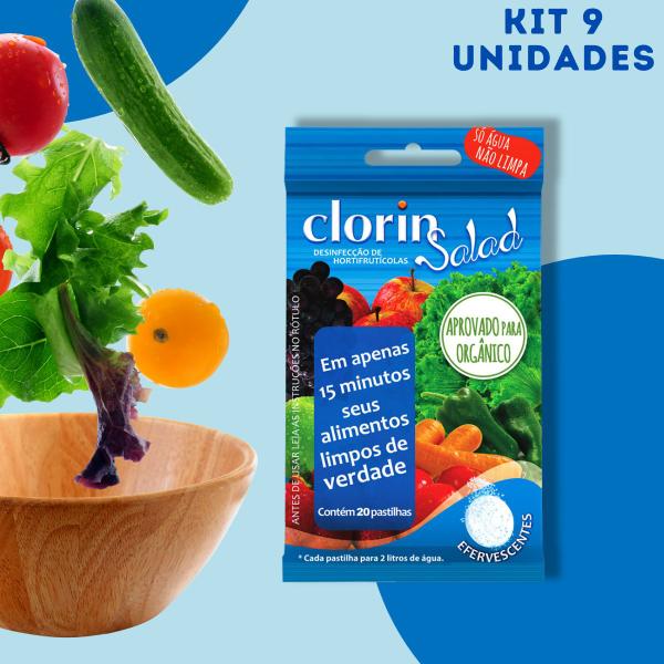 Imagem de Kit 9 Clorin Salad Para Higienizar Alimentos Morango Legumes