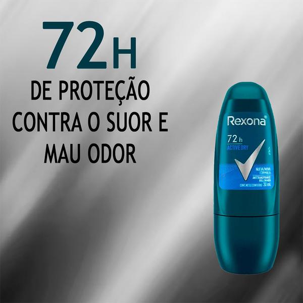 Imagem de Kit 9 Desodorante Roll On Antitranspirante Rexona Men Active Dry 72h 30ml