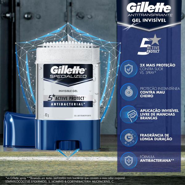 Imagem de Kit 9 Desodorantes Antitranspirante Gillette Specialized Antibacterial Gel 82g