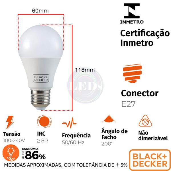 Kit 9 Lampada Led Bulbo PERA 15w E27 Branco Neutro 4000K - Black+Decker Imagem de Kit 9 Lampada Led Bulbo PERA 15w E27 Branco Neutro 4000K
