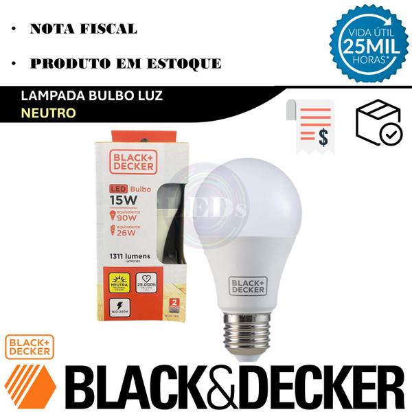 Kit 9 Lampada Led Bulbo PERA 15w E27 Branco Neutro 4000K - Black+Decker Imagem de Kit 9 Lampada Led Bulbo PERA 15w E27 Branco Neutro 4000K