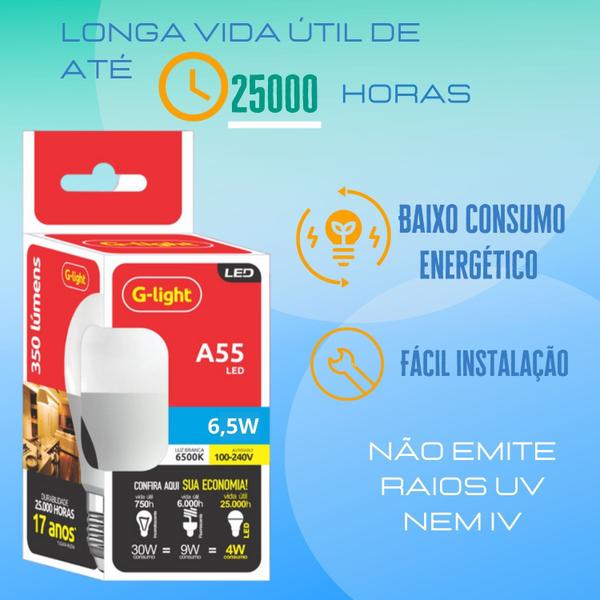 Kit 9 Lâmpadas Led 6,5w E27 Autovolt 6500k Branco Frio Cor Da Luz Branca Ultra Economica P/ Sala Quarto Cozinha Banheiro - G-Light Imagem de Kit 9 Lâmpadas Led 6,5w E27 Autovolt 6500k Branco Frio Cor Da Luz Branca Ultra Economica P/ Sala Quarto Cozinha Banheiro