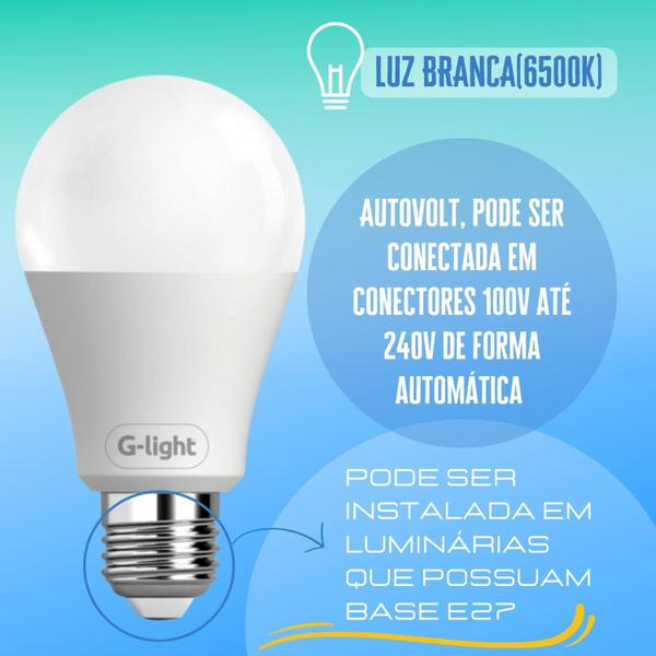 Kit 9 Lâmpadas Led 6,5w E27 Autovolt 6500k Branco Frio Cor Da Luz Branca Ultra Economica P/ Sala Quarto Cozinha Banheiro - G-Light Imagem de Kit 9 Lâmpadas Led 6,5w E27 Autovolt 6500k Branco Frio Cor Da Luz Branca Ultra Economica P/ Sala Quarto Cozinha Banheiro