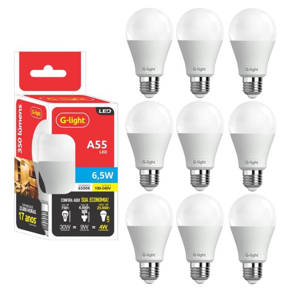 Kit 9 Lâmpadas Led 6,5w E27 Autovolt 6500k Branco Frio Cor Da Luz Branca Ultra Economica P/ Sala Quarto Cozinha Banheiro - G-Light Imagem de Kit 9 Lâmpadas Led 6,5w E27 Autovolt 6500k Branco Frio Cor Da Luz Branca Ultra Economica P/ Sala Quarto Cozinha Banheiro