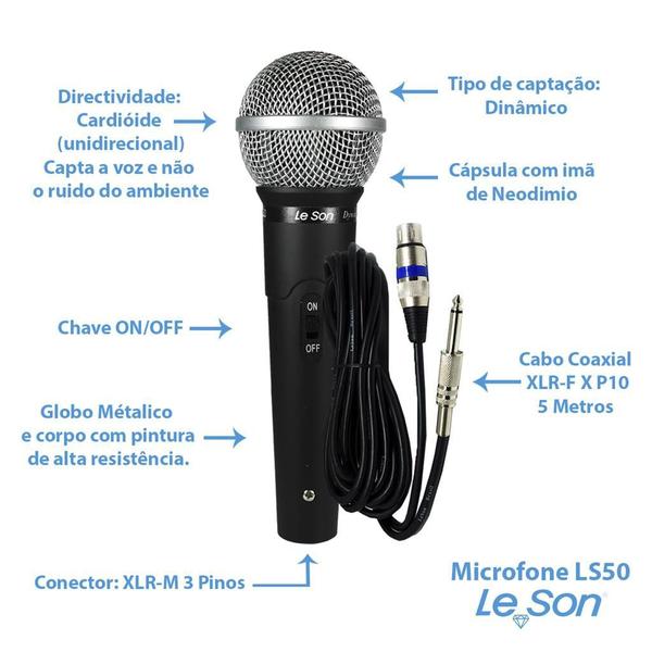 Imagem de Kit 9 Microfones Leson Ls50 + Cabos P10