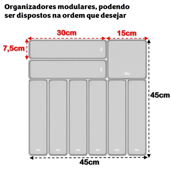 Imagem de Kit 9 Organizadores De Gaveta Armário Modular Plástico Multiuso Porta Talheres Utensílios Cozinha - Ou