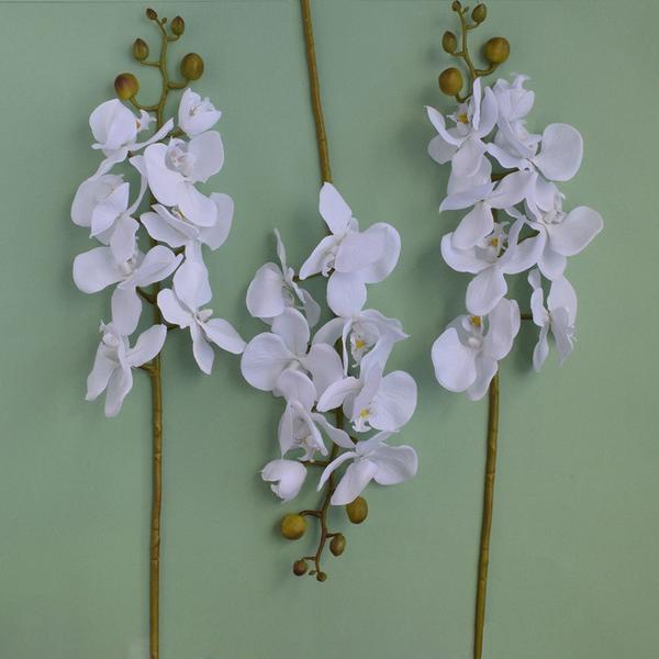 Imagem de Kit 9 Orquídeas Artificiais Brancas Aveludadas 77cm