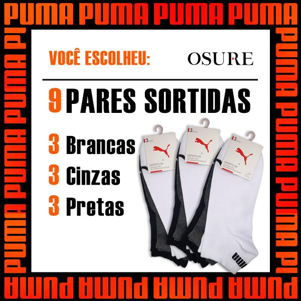 Imagem de Kit 9 Pares Meias Puma Soquete Cano Curto Baixo Meia Esportiva Academia Algodão