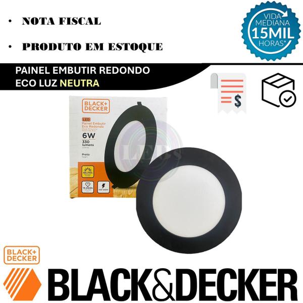 Imagem de Kit 9 Plafon Redondo Embutir 6w Preto Branco Neutro 4000K