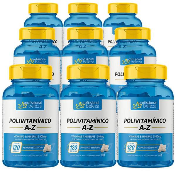 Imagem de Kit 9 Polivitamínico 500Mg A - Z Profissional 120 Cápsulas