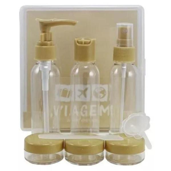 Imagem de Kit 9 Porta Frascos Viagem Shampoo Creme Perfume Organizador Mala Mão Bolsa Necessaire Resistente Leve Prático Reutilizável