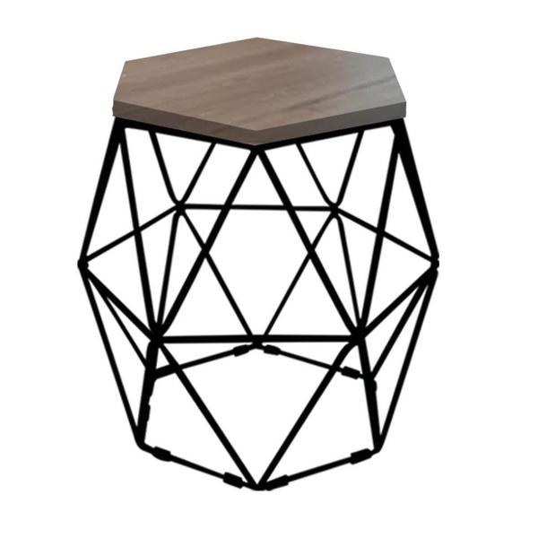 Imagem de Kit 9 Puff Banqueta Luna Decorativo Sala Quarto Ferro Preto Assento MDF Castanho - Ahazzo Móveis