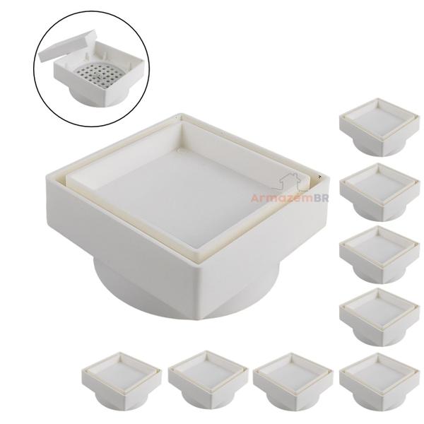 Kit 9 Ralo Oculto Invisível Quadrado 10x10cm Plástico Com Tela Para Banheiro - AMZ Imagem de Kit 9 Ralo Oculto Invisível Quadrado 10x10cm Plástico Com Tela Para Banheiro - AMZ