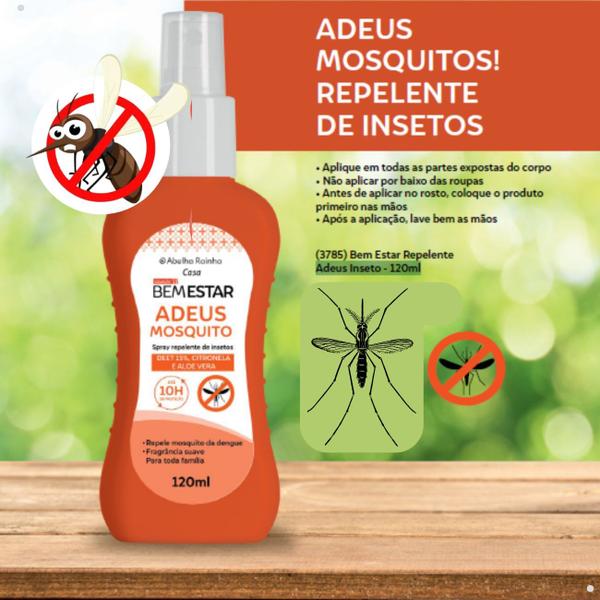 Imagem de Kit 9 Repelente Adeus Inseto Mosquito Pernilongo Bem Estar Aloe Vera e Citronela 120ml Abelha Rainha