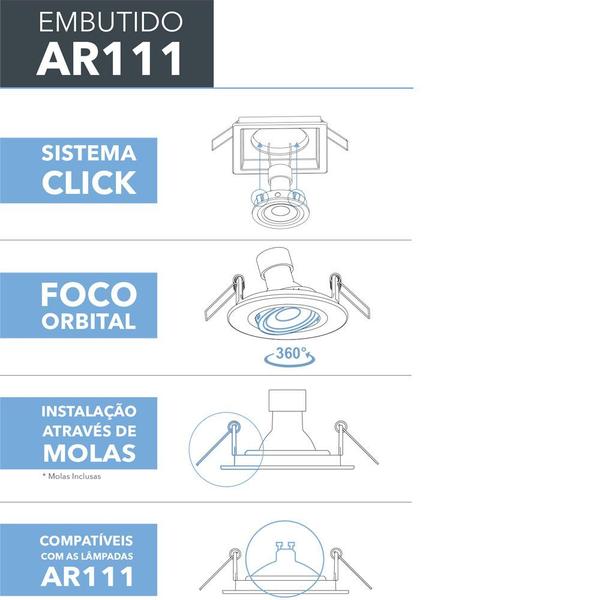 Imagem de Kit 9 Spot Embutir Quadrado Recuado Ar111 Preto