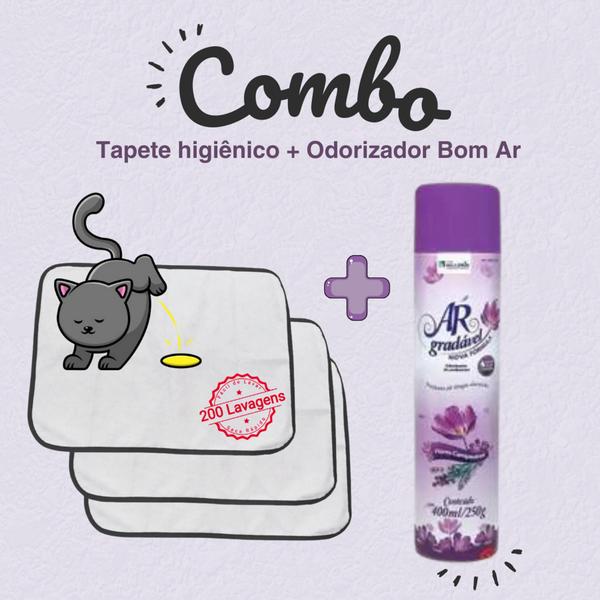 Imagem de Kit 9 Tapetes Higiênicos Pet 70x50 + Odorizador Pet de Ambientes Spray Tipo Bom Ar 400ml