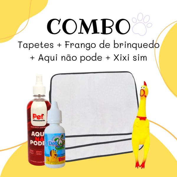 Imagem de Kit 9 Tapetes Higiênicos Pet +  Brinquedo Frango Barulhento + Xixi Sim 20ml + Aqui Não Pode 500ml