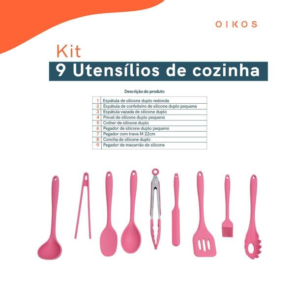 Imagem de Kit 9 Utensílios Cozinha Silicone Completo Multiuso - Oikos