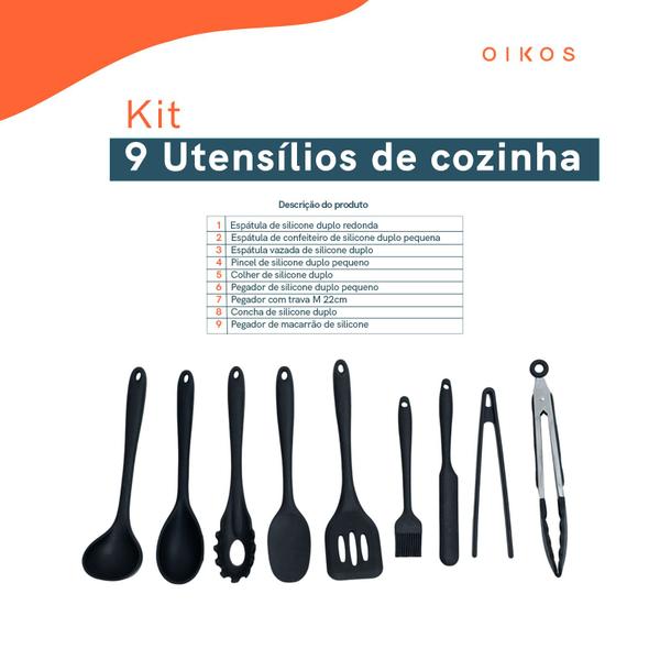 Imagem de Kit 9 utensílios de cozinha de silicone completo multiuso - Oikos