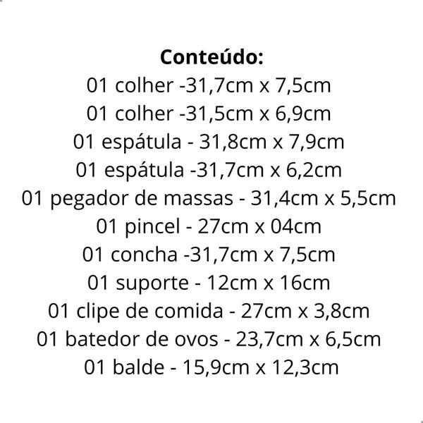 Imagem de Kit 9 Utensilios De Cozinha Silicone Cabo Madeira Antiaderente Resistente ao Calor