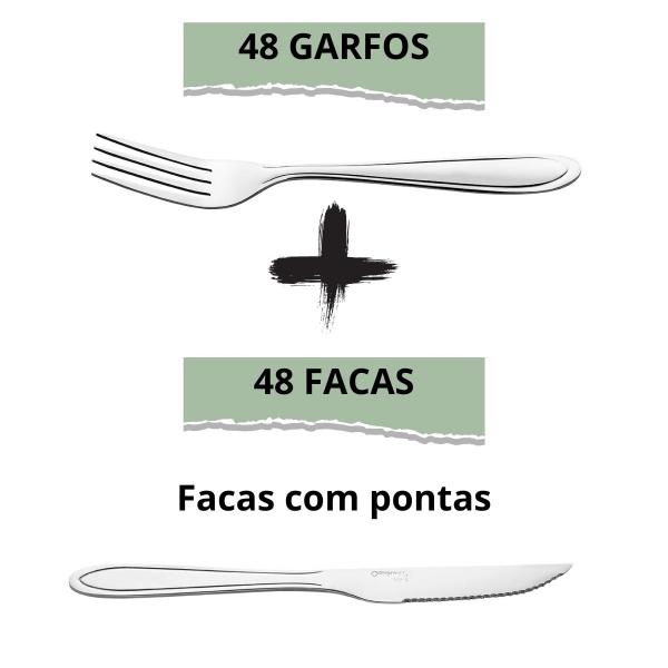 Imagem de Kit 96 Peças faca churrasco e garfo inox buffet restaurante