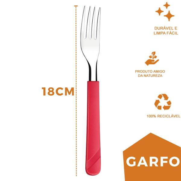 Imagem de Kit 96 Peças Garfos Aço Inox Plástico Vermelho Luna Almoço